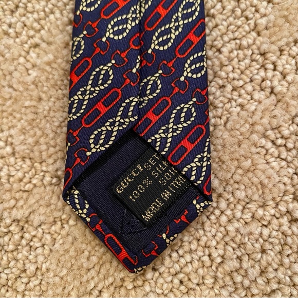 Vintage Gucci Navy/Red Horsebit Equestrian 100% Silk Necktie Made in Italy - Picture 9 of 11